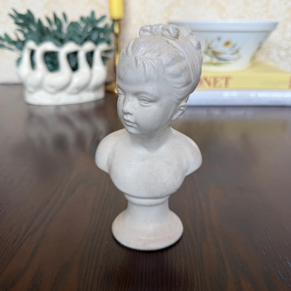 Vintage Napco Girl Figurine, Bisque Ceramic Victorian Style Bust